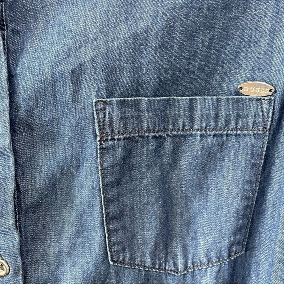 [M] Guess Women’s Cold-Shoulder Long Shoulder Button-Down Denim Style Midi Dress - Picture 5 of 7